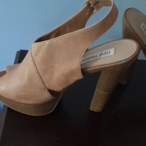 Steve Madden Tan Giaa Open Toe Platform Shoe Sling Back Sandals  Size 8 - Picture 7 of 11
